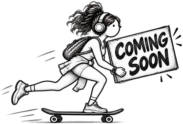 Skater rolling in with a Coming Soon sign